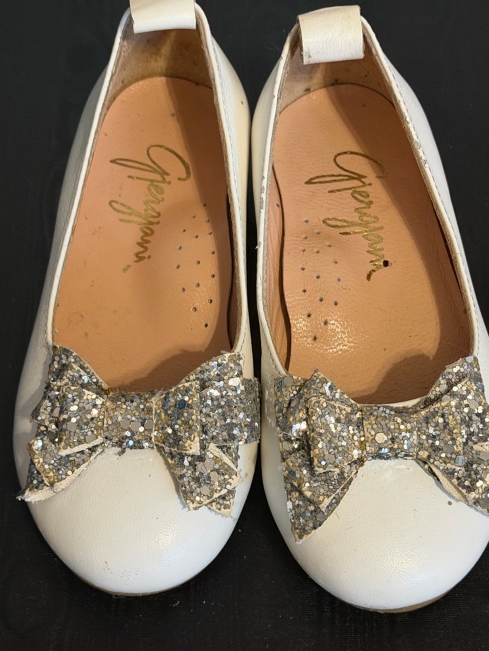 Itty Bitty Toes White Girls Glitter Bow Flats